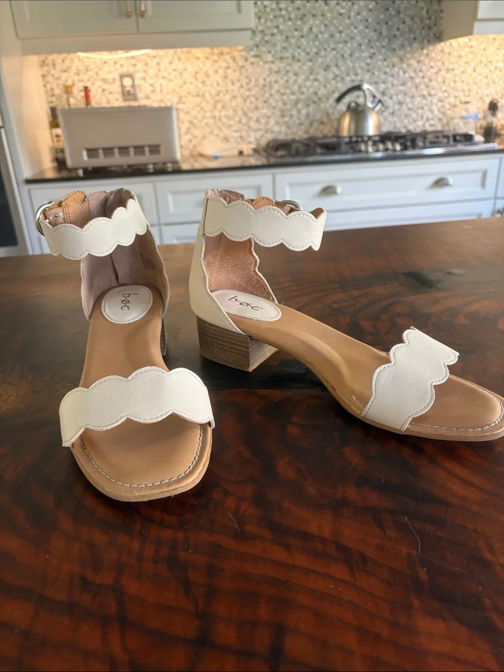 b.o.c. Cream Scalloped Ankle-Strap Sandals